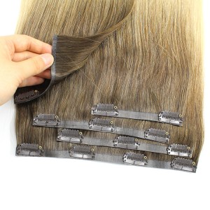 Popular hot selling 100% Human hair Double Drawn Virgin PU Clip In Hair Extension Remy Hair Seamless Clip In Hair extension